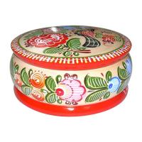 Шкатулка круглая с городецкой росписью (13 см)