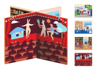 Декорация (ширма напольная) для сюжетно-ролевой игры 4 в 1 ОБЩЕСТВЕННЫЕ УЧРЕЖДЕНИЯ