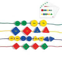 Шнуровка пуговицы-формы. 3 формы, 2 размера, 4 цвета, 48 шт., 4 шнурка, 10x 2-сторонних карточек