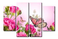 Модульная картина "Бабочка и кустовые розы"